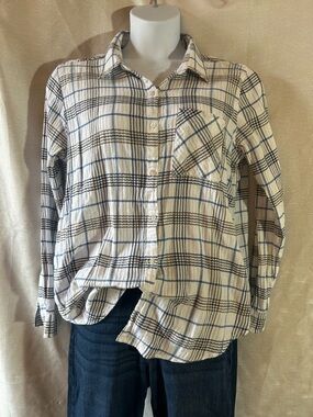 Lucky Brand Plaid Button Front Shirt XL Cotton Gauze Lightweight Casual